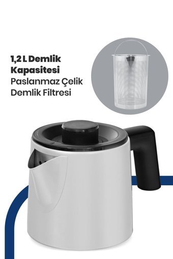 Hometta Eldoris Cam Demlikli 1500 W Işıklı Çelik Gövdeli İnox Çay Makinesi
