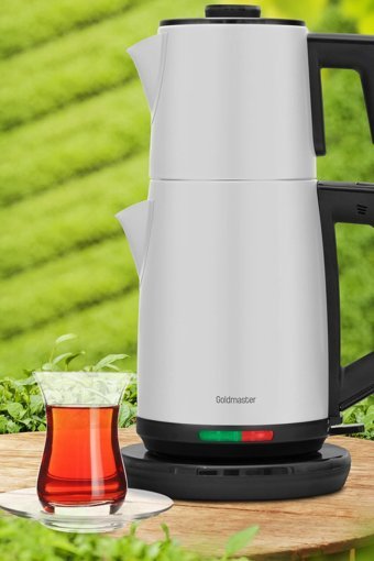 Hometta Eldoris Cam Demlikli 1500 W Işıklı Çelik Gövdeli İnox Çay Makinesi