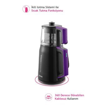 Beko 2216 Çelik Demlikli 1650 W Çelik Gövdeli Mor Çay Makinesi