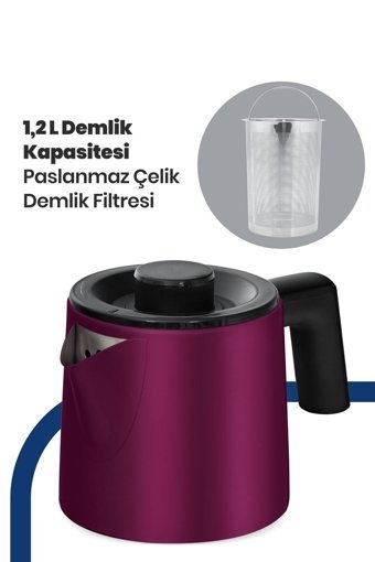 Karaca Cam Demlikli 1650 W Çelik Gövdeli İnox Çay Makinesi