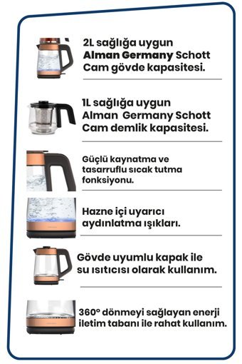 Fms Alaçatı Otomatik Çelik Demlikli 1800 W Işıklı Çelik Gövdeli Beyaz Retro Çay Makinesi