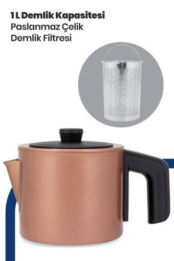Global EYP0101 Teaplus Otomatik Çelik Demlikli 1500 W Işıklı Çelik Gövdeli Mor Retro Çay Makinesi