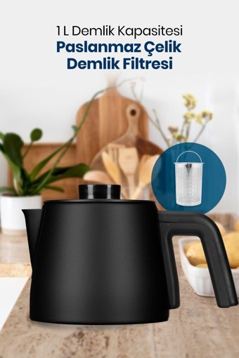 Karaca Glass Tea Xl 2 In 1 Cam Demlikli 1900 W Işıklı Cam Gövdeli Antrasit Çay Makinesi