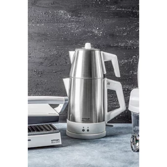 Goldmaster GM 7375 Emirgan Otomatik Çelik Demlikli 2000 W Işıklı Çelik Gövdeli Beyaz Retro Çay Makinesi