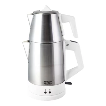 Goldmaster GM 7375 Emirgan Otomatik Çelik Demlikli 2000 W Işıklı Çelik Gövdeli Beyaz Retro Çay Makinesi