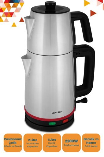 Karaca Maxi Tea XL Cam Demlikli 1700 W Plastik Gövdeli Cranberry Kırmızı Çay Makinesi