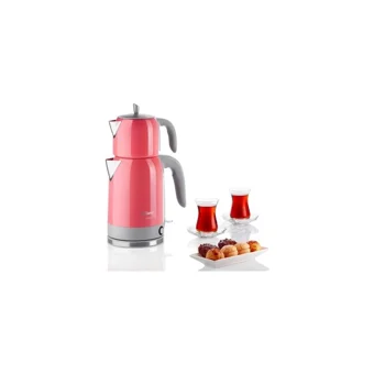 Beko 5964 R Floral Cam Demlikli 1900 W Işıklı Cam Gövdeli Pembe Çay Makinesi