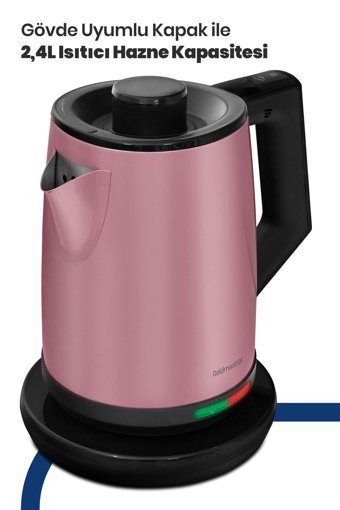 Karaca Tea Glass 2 In 1 Çelik Demlikli 1500 W Işıklı Çelik Gövdeli Siyah Rose Gold Çay Makinesi