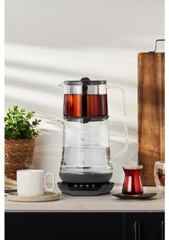 King KCM 331 Cam Demlikli 1800 W Cam Gövdeli Kırmızı Çay Makinesi