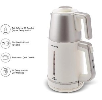 Korkmaz A 369 Demtez Çelik Demlikli 1000 W Çelik Gövdeli Antrasit Çay Makinesi