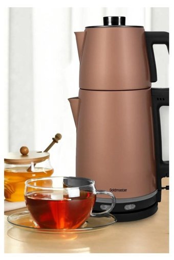 Gastroback Otomatik Çelik Demlikli 1500 W Işıklı Çelik Gövdeli Gri Retro Çay Makinesi