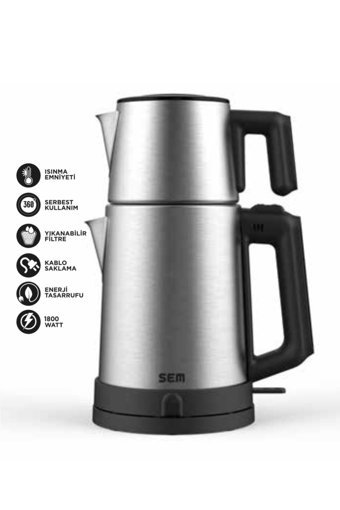 Arnica Demly Pro AA173T Çelik Demlikli 2200 W Işıklı Çelik Gövdeli İnox Çay Makinesi