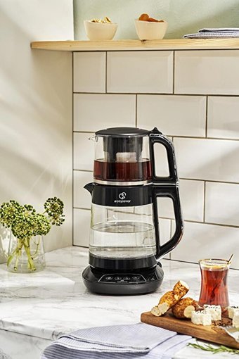 Korkmaz Çaytema Çelik Demlikli 1600 W Çelik Gövdeli Turkuaz Çay Makinesi