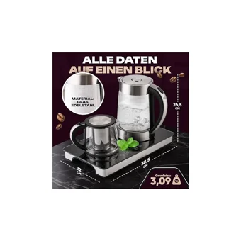Profi Cook TKS1056 Proficook Otomatik Cam Demlikli 2200 W Işıklı Çelik Gövdeli Gri Retro Çay Makinesi