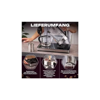Profi Cook TKS1056 Proficook Otomatik Cam Demlikli 2200 W Işıklı Çelik Gövdeli Gri Retro Çay Makinesi