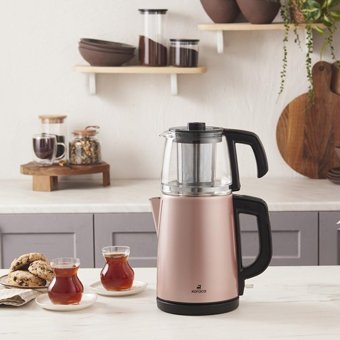 Korkmaz A 359 04 Demkolik Çelik Demlikli 1600 W Çelik Gövdeli Mavi Çay Makinesi