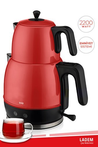 Evia 2200 Çayzade Çelik Demlikli 2200 W Işıklı Çelik Gövdeli Pembe Retro Çay Makinesi