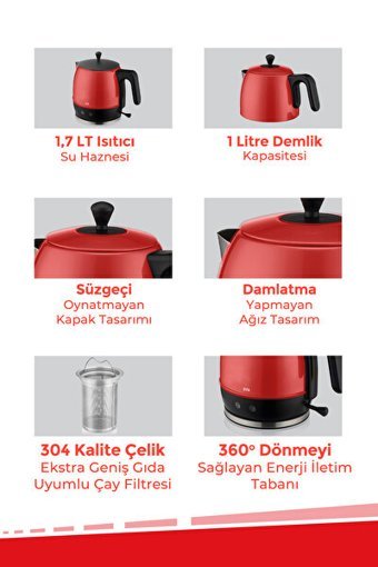 Evia 2200 Çayzade Çelik Demlikli 2200 W Işıklı Çelik Gövdeli Pembe Retro Çay Makinesi