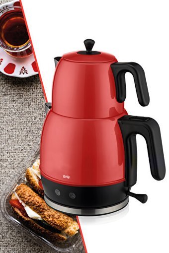 Evia 2200 Çayzade Çelik Demlikli 2200 W Işıklı Çelik Gövdeli Pembe Retro Çay Makinesi