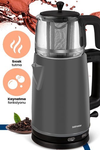 Fakir Temper Otomatik Çelik Demlikli 1650 W Işıklı Çelik Gövdeli Gri Retro Çay Makinesi