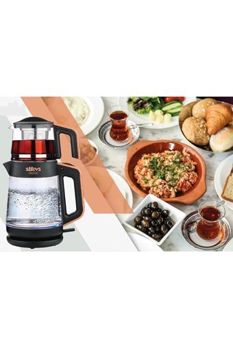 Aura Dem Cam Demlikli 2200 W Işıklı Cam Gövdeli İnox Çay Makinesi