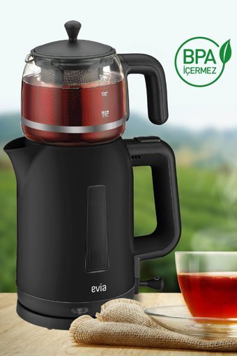 Ermiya Bavesa Cam Demlikli 2200 W Işıklı Çelik Gövdeli Beyaz Retro Çay Makinesi