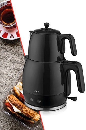 Evia Çayzade Çelik Demlikli 2200 W Işıklı Çelik Gövdeli Krem Retro Çay Makinesi