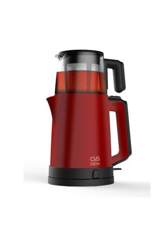 Doğa Çelik Demlikli 1600 W Işıklı Çelik Gövdeli Kırmızı Retro Çay Makinesi