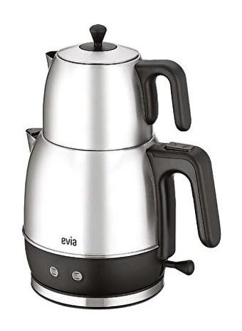 Evia 2200 Çayzade Çelik Demlikli 2200 W Işıklı Çelik Gövdeli Kırmızı Retro Çay Makinesi