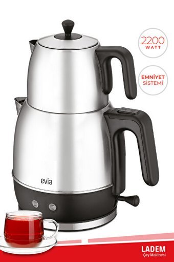 Evia 2200 Çayzade Çelik Demlikli 2200 W Işıklı Çelik Gövdeli Kırmızı Retro Çay Makinesi