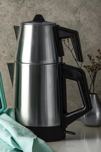 Grundig CM 4020 I Otomatik Çelik Demlikli 1800 W Işıklı Çelik Gövdeli Gri Retro Çay Makinesi