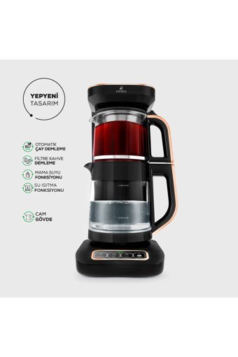 Korkmaz Çaytez Çelik Demlikli 1600 W Çelik Gövdeli İnox Siyah Çay Makinesi