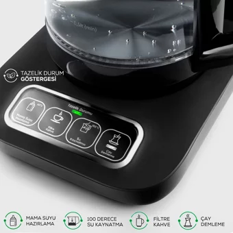Korkmaz Çelik Demlikli 1600 W Çelik Gövdeli Siyah Çay Makinesi