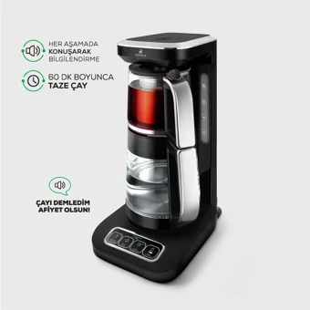 Korkmaz Çelik Demlikli 1600 W Çelik Gövdeli Siyah Çay Makinesi