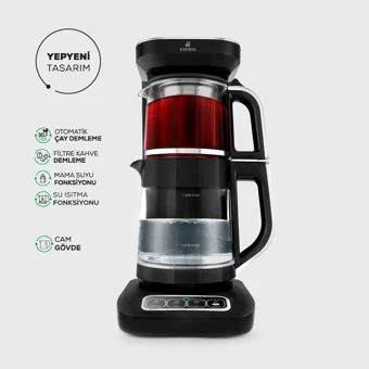 Korkmaz Çelik Demlikli 1600 W Çelik Gövdeli Siyah Çay Makinesi
