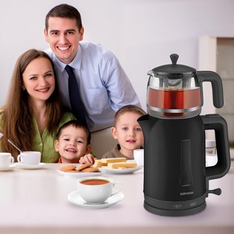 Karaca Çaysever Robotea Pro Quartz 4 In1 Konuşan Otomatik Cam Demlikli 2500 W Plastik Gövdeli Siyah Çay Makinesi