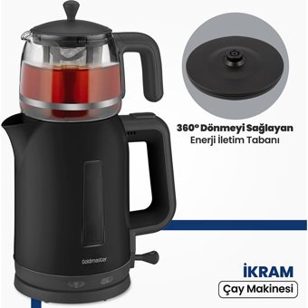 Karaca Çaysever Robotea Pro Quartz 4 In1 Konuşan Otomatik Cam Demlikli 2500 W Plastik Gövdeli Siyah Çay Makinesi