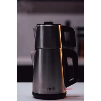 Nell Intense Çelik Demlikli 1650 W Işıklı Çelik Gövdeli İnox Retro Çay Makinesi