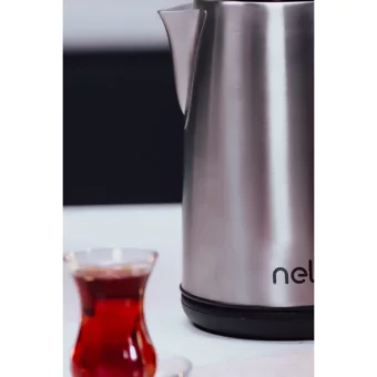 Nell Intense Çelik Demlikli 1650 W Işıklı Çelik Gövdeli İnox Retro Çay Makinesi