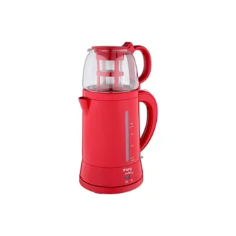 New Consept Otomatik Cam Demlikli 1800 W Işıklı Plastik Gövdeli Kırmızı Retro Çay Makinesi