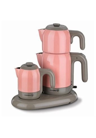 Goldmaster Emirgan Otomatik Çelik Demlikli 2200 W Işıklı Çelik Gövdeli Kırmızı Retro Çay Makinesi