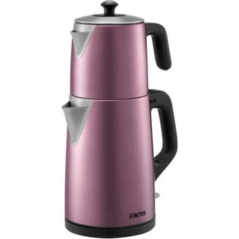Altus Cam Demlikli 1600 W Işıklı Çelik Gövdeli Pembe Retro Çay Makinesi