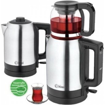 Kiwi Çelik Demlikli 1600 W Işıklı Çelik Gövdeli Gümüş Retro Çay Makinesi