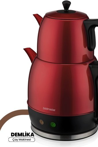 Goldmaster Demlika Otomatik Cam Demlikli 1650 W Işıklı Plastik Gövdeli Pembe Retro Çay Makinesi