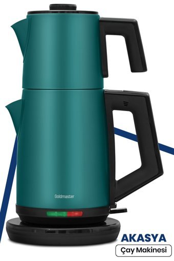 Goldmaster GM 7344Y Akasya Otomatik Çelik Demlikli 2200 W Işıklı Çelik Gövdeli Yeşil Retro Çay Makinesi