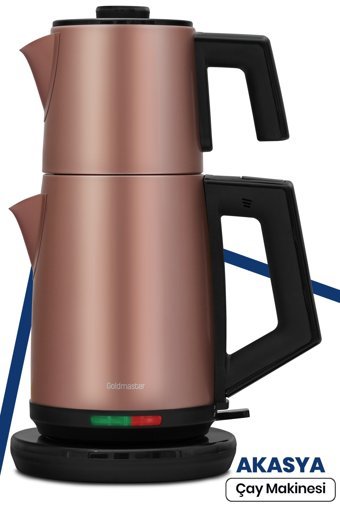 Goldmaster Akasya Otomatik Çelik Demlikli 2200 W Işıklı Çelik Gövdeli Vizon Retro Çay Makinesi