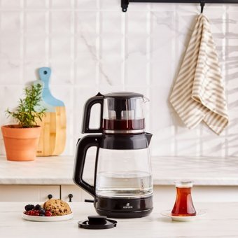 Karaca Glass Tea Xl 2 In 1 Cam Demlikli 1900 W Işıklı Cam Gövdeli Antrasit Çay Makinesi