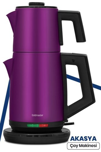 Goldmaster Akasya Otomatik Çelik Demlikli 2200 W Işıklı Çelik Gövdeli Gold Retro Çay Makinesi