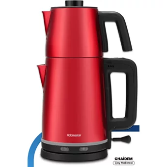Goldmaster Chaidem Otomatik Çelik Demlikli 2200 W Işıklı Çelik Gövdeli Kırmızı Retro Çay Makinesi