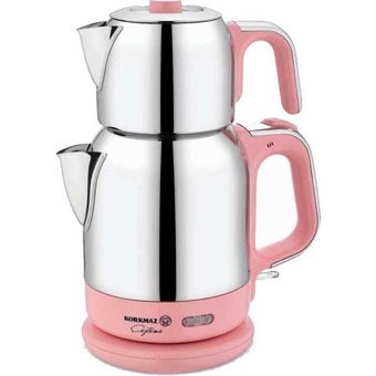 Korkmaz Çaytema Çelik Demlikli 1600 W Çelik Gövdeli Pembe Çay Makinesi